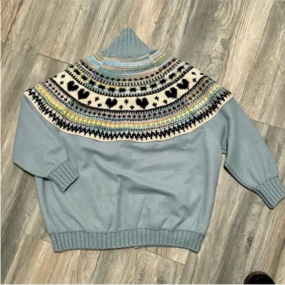 Free People - Emily Sweatshirt Fair Isle Heart Oversized Fleece Jacket - Sz. XS - Picture 6 of 6